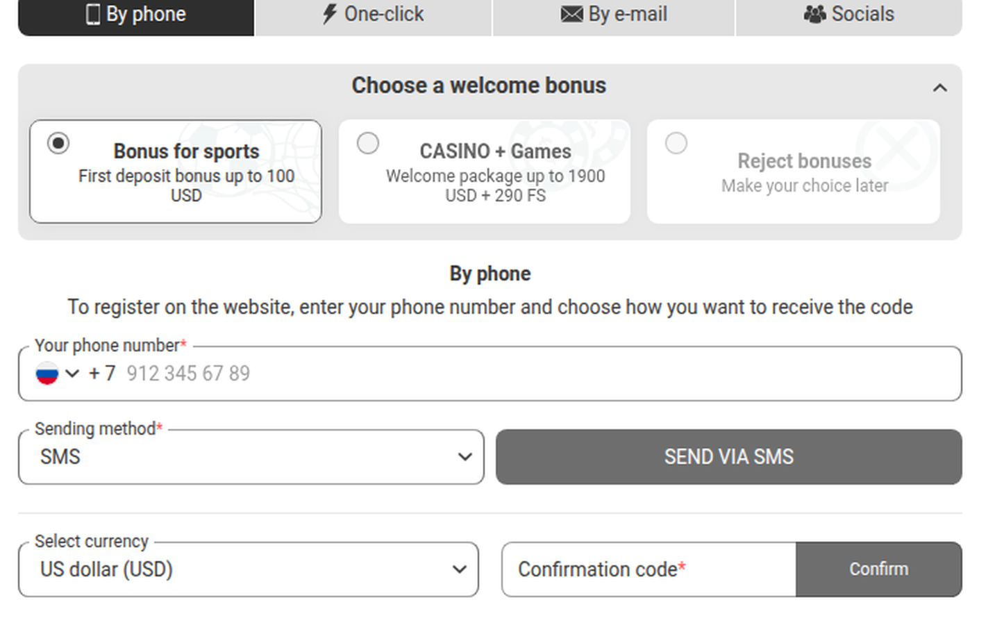 Melbet registration form seen from the UAE, showing the sports and casino welcome bonus options in US dollars
