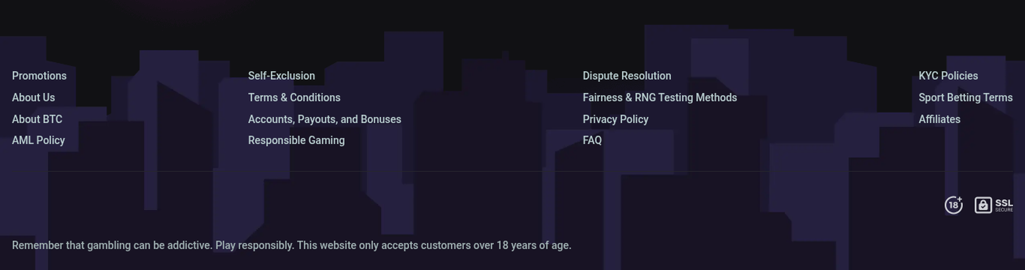 The full Need For Slots site footer, which carries an 18-plus badge and an SSL seal but names no licence, no regulator and no operating company.