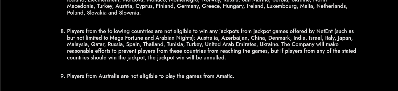 OscarSpin terms stating that a NetEnt jackpot won by a player in the United Arab Emirates will be annulled