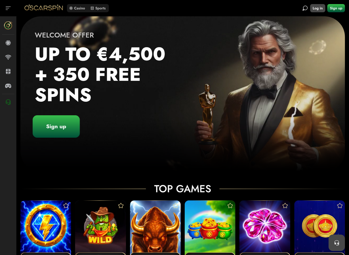 عرض ترحيب OscarSpin حتى 4,500 يورو و350 لفّة مجانيّة كما يظهر من اتّصالٍ في الإمارات