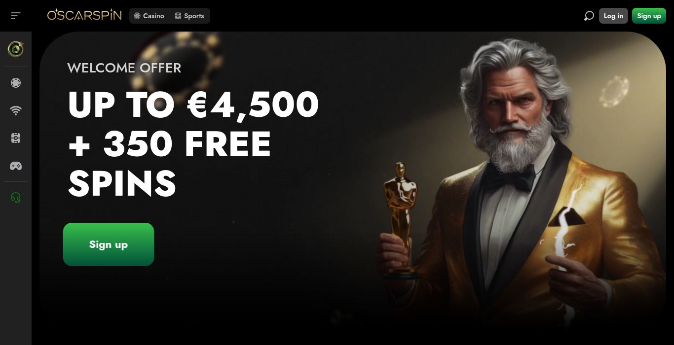 OscarSpin welcome offer of up to 4,500 euros and 350 free spins, seen from a Dubai connection