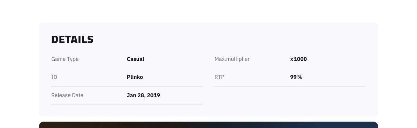 BGaming Plinko details panel showing RTP 99% and maximum multiplier x1000