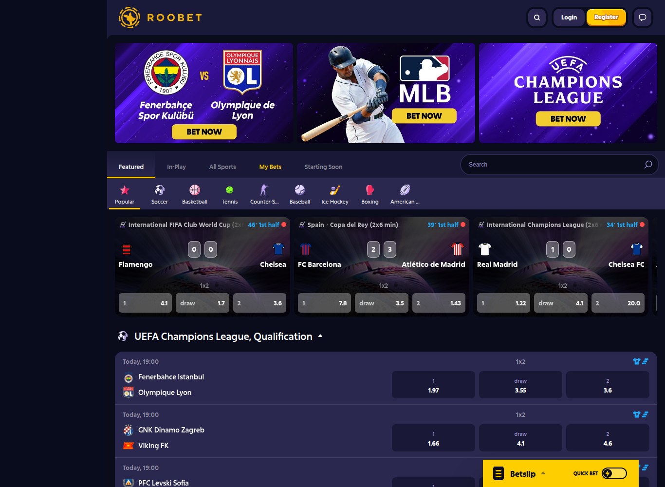 Roobet sportsbook with football and esports markets