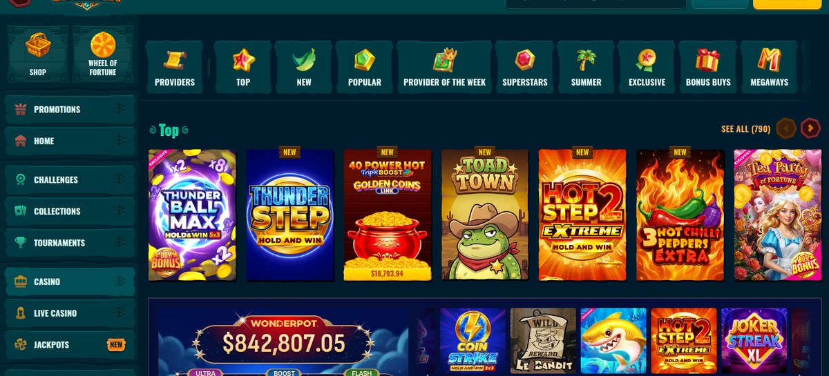 Spinanga Casino lobby with the game category bar and jackpot ticker, as seen from the UAE in August 2026
